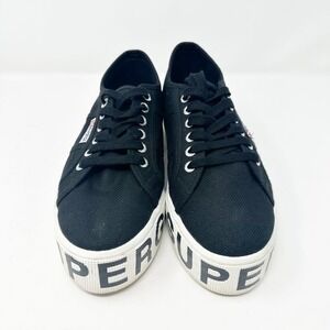 Superga 2790‎ Women's Black Canvas Outsole Lettering Platform Sneakers 9 (40)